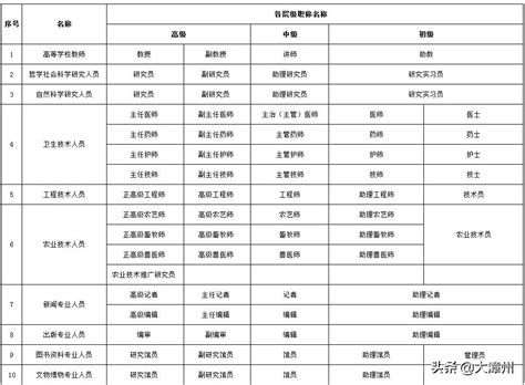 職稱排序|职称系列（专业）各层级名称